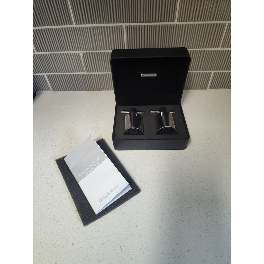 Brookstone Stainless Steel Wine Bottle Stoppers Black hinged box